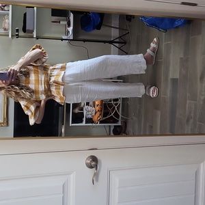 Tahari Essentials 100% Linen White Pants Elastic Waistband Pull on Wide Leg L